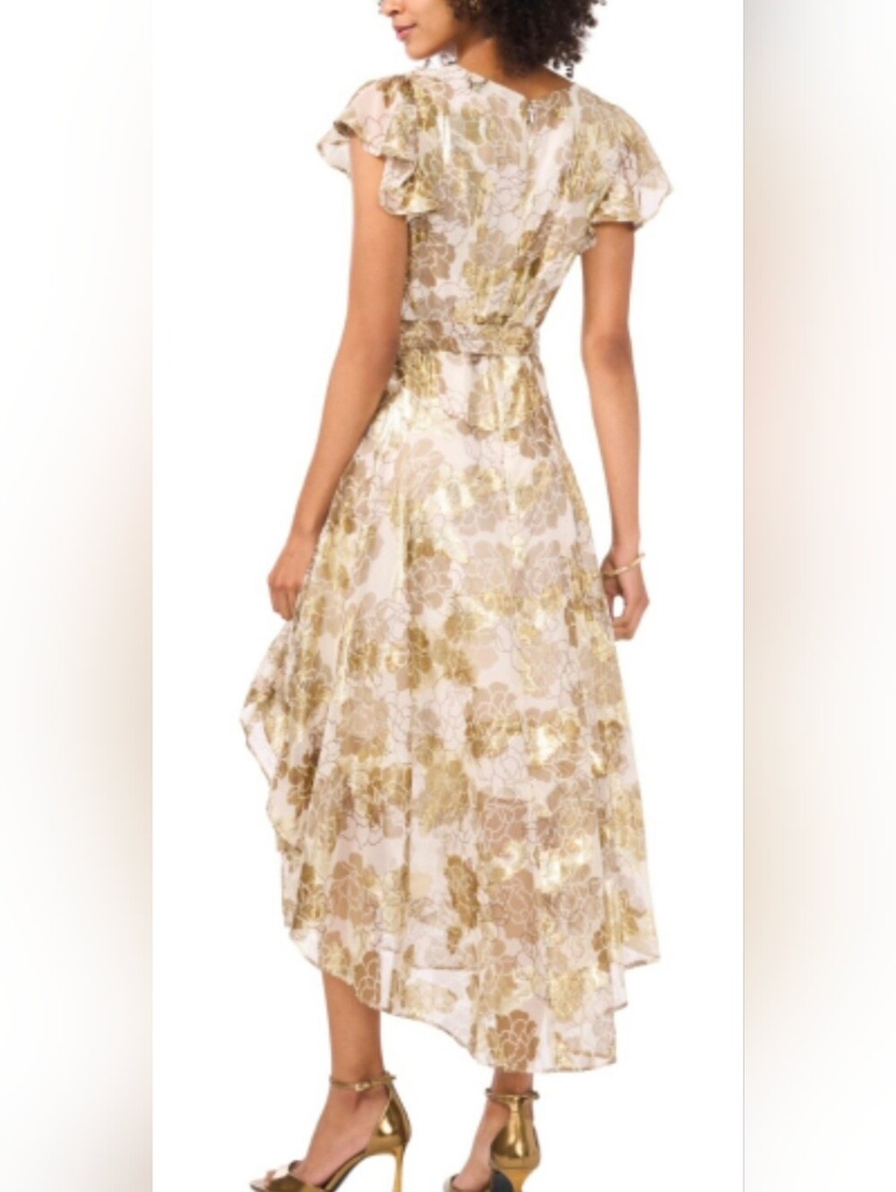 Vince Camuto Printed Flutter Sleeve Button Front Dress - Picture 2 of 4
